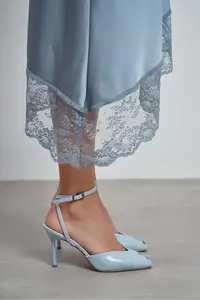 Nisantasi Shoes Vela Bebe Blue RUSTIC Ankle Tied Toe Light Detailed Women Heels Shoes - Image 7