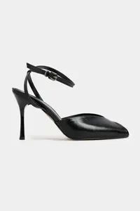 Nisantasi Shoes Vela Black RUSTIC Ankle Tied Toe Light Detailed Women Heels Shoes