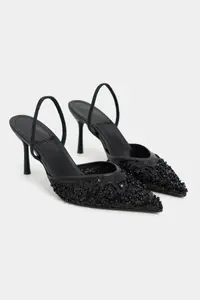 Nisantasi Shoes Sara Black Net BEAD Detailed Pointed toe Women Heels Shoes - Image 10