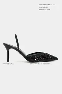 Nisantasi Shoes Sara Black Net BEAD Detailed Pointed toe Women Heels Shoes - Image 2