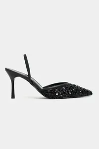 Nisantasi Shoes Sara Black Net BEAD Detailed Pointed toe Women Heels Shoes - Image 3