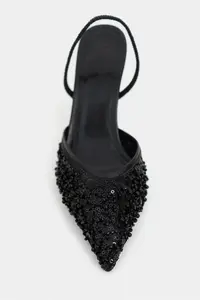 Nisantasi Shoes Sara Black Net BEAD Detailed Pointed toe Women Heels Shoes - Image 8
