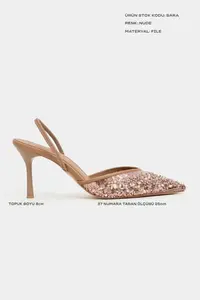 Nisantasi Shoes Sara Nude Net BEAD Detailed Pointed toe Women Heels Shoes - Image 2