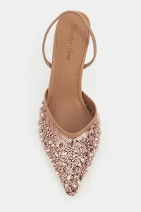 Nisantasi Shoes Sara Nude Net BEAD Detailed Pointed toe Women Heels Shoes - Image 7