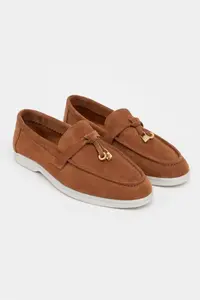 Nisantasi Shoes Warner Tan GENUINE Leather Tassel Detailed Flat Sole Women Flats - Image 10