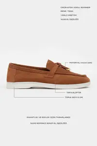 Nisantasi Shoes Warner Tan GENUINE Leather Tassel Detailed Flat Sole Women Flats - Image 2