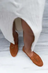 Nisantasi Shoes Warner Tan GENUINE Leather Tassel Detailed Flat Sole Women Flats - Image 5