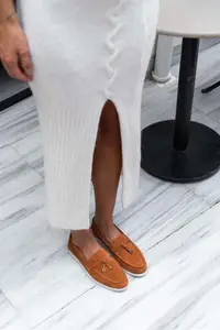Nisantasi Shoes Warner Tan GENUINE Leather Tassel Detailed Flat Sole Women Flats - Image 6