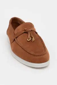 Nisantasi Shoes Warner Tan GENUINE Leather Tassel Detailed Flat Sole Women Flats - Image 8