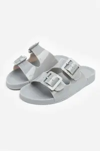 Nisantasi Shoes Marlowe Transparent Gray Double Hair Clip Detailed Flat Sole Women Slippers