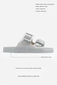 Nisantasi Shoes Marlowe Transparent Gray Double Hair Clip Detailed Flat Sole Women Slippers - Image 2