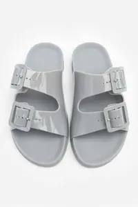 Nisantasi Shoes Marlowe Transparent Gray Double Hair Clip Detailed Flat Sole Women Slippers - Image 5