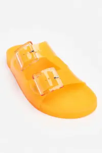 Nisantasi Shoes Marlowe Transparent Orange Double Hair Clip Detailed Flat Sole Women Slippers