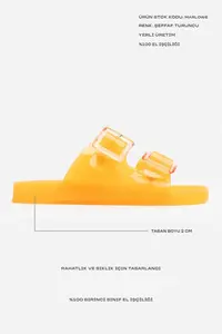 Nisantasi Shoes Marlowe Transparent Orange Double Hair Clip Detailed Flat Sole Women Slippers - Image 3