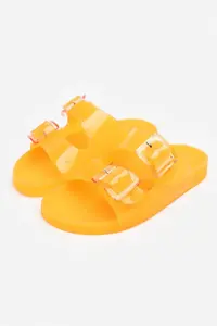 Nisantasi Shoes Marlowe Transparent Orange Double Hair Clip Detailed Flat Sole Women Slippers - Image 4