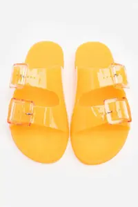 Nisantasi Shoes Marlowe Transparent Orange Double Hair Clip Detailed Flat Sole Women Slippers - Image 5