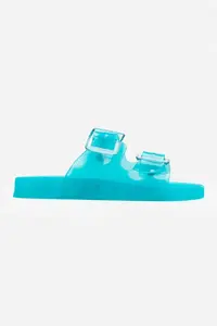Nisantasi Shoes Marlowe Transparent Turquoise Double Hair Clip Detailed Flat Sole Women Slippers - Image 2