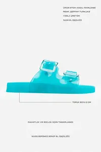 Nisantasi Shoes Marlowe Transparent Turquoise Double Hair Clip Detailed Flat Sole Women Slippers - Image 3