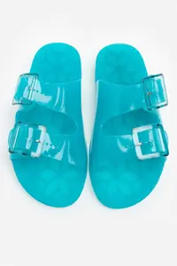 Nisantasi Shoes Marlowe Transparent Turquoise Double Hair Clip Detailed Flat Sole Women Slippers - Image 5