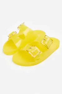 Nisantasi Shoes Marlowe Transparent Yellow Double Hair Clip Detailed Flat Sole Women Slippers - Image 9