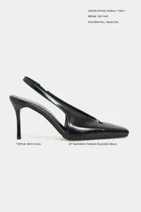 Nisantasi Shoes Tigy Black RUSTIC Patterned Back Arched Front Closed Hair Clip Detailed Blunt Toe Pattern Feature 7-8-Y Cm Heel Height Heels Women - Image 2