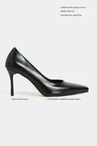 Nisantasi Shoes ZIVY Black RUSTIC Patterned Blunt Toe Pattern 7-8-Y Cm Heel Height Closed Heels Women Shoes - Image 2