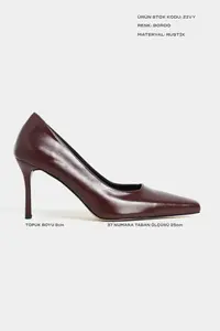 Nisantasi Shoes ZIVY Burgundy RUSTIC Patterned Blunt Toe Pattern 7-8-Y Cm Heel Height Closed Heels Women Shoes - Image 2