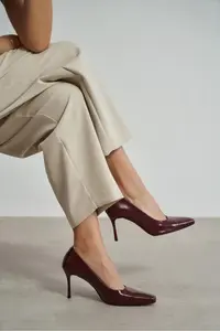 Nisantasi Shoes ZIVY Burgundy RUSTIC Patterned Blunt Toe Pattern 7-8-Y Cm Heel Height Closed Heels Women Shoes - Image 8