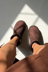 Nisantasi Shoes Mini Brown Suede Inside FURRY Thick Sole Women Boots - Image 4