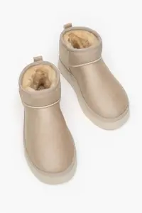 Nisantasi Shoes Mini SAND BEIGE SUEDE FURRY Thick Sole Women Boots - Image 10
