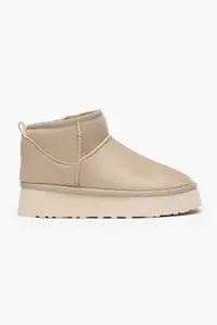 Nisantasi Shoes Mini SAND BEIGE SUEDE FURRY Thick Sole Women Boots - Image 2