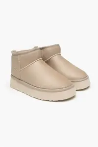 Nisantasi Shoes Mini SAND BEIGE SUEDE FURRY Thick Sole Women Boots - Image 9