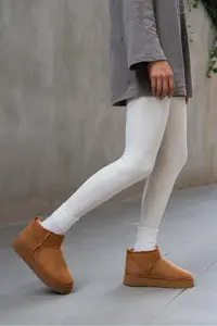 Nisantasi Shoes Mini Tan Suede Inside FURRY Thick Sole Women Boots - Image 10