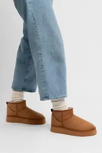 Nisantasi Shoes Mini Tan Suede Inside FURRY Thick Sole Women Boots - Image 2