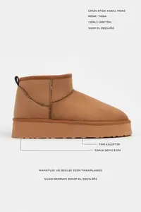 Nisantasi Shoes Mini Tan Suede Inside FURRY Thick Sole Women Boots - Image 3
