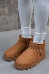 Nisantasi Shoes Mini Tan Suede Inside FURRY Thick Sole Women Boots - Image 6