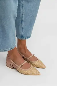 Nisantasi Shoes X-Harmony Wicker Beige Belt Detailed Pointed toe Short Heels Women Flats - Image 2