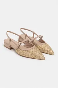 Nisantasi Shoes X-Harmony Wicker Beige Belt Detailed Pointed toe Short Heels Women Flats - Image 3