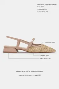 Nisantasi Shoes X-Harmony Wicker Beige Belt Detailed Pointed toe Short Heels Women Flats - Image 4