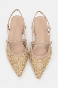 Nisantasi Shoes X-Harmony Wicker Beige Belt Detailed Pointed toe Short Heels Women Flats - Image 7