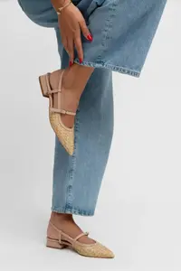 Nisantasi Shoes X-Harmony Wicker Beige Belt Detailed Pointed toe Short Heels Women Flats - Image 8