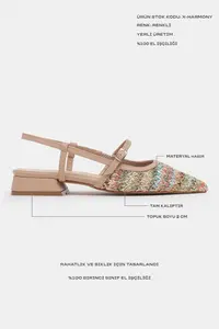 Nisantasi Shoes X-Harmony Wicker Colorful Belt Detailed Pointed toe Short Heels Women Flats - Image 4