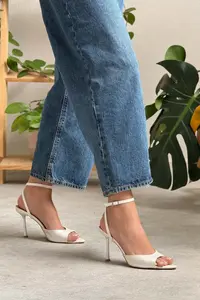 Nisantasi Shoes TANIA PEARL MATTE Bilek Belt Detailed Women Thin Heels Shoes - Image 4