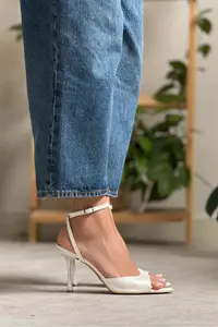 Nisantasi Shoes TANIA PEARL MATTE Bilek Belt Detailed Women Thin Heels Shoes - Image 5