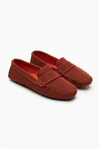 Nisantasi Shoes ASTORIA Brick Red Knitwear Drink KISIM Leather Flat Sole Women Flats - Image 5