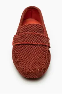 Nisantasi Shoes ASTORIA Brick Red Knitwear Drink KISIM Leather Flat Sole Women Flats - Image 6