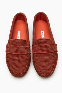 Nisantasi Shoes ASTORIA Brick Red Knitwear Drink KISIM Leather Flat Sole Women Flats - Image 7