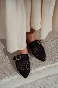 Nisantasi Shoes Best Black Knitting Belt Detailed Flat Sole Women Slippers - Image 4