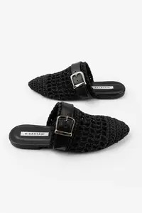 Nisantasi Shoes Best Black Knitting Belt Detailed Flat Sole Women Slippers - Image 7