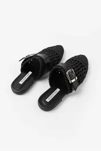 Nisantasi Shoes Best Black Knitting Belt Detailed Flat Sole Women Slippers - Image 8
